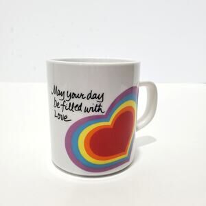 Vtg Avon "The Love Mug" Rainbow Heart 1983 Easter Ceramic Coffee Mug